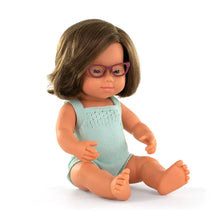 Load image into Gallery viewer, Caucasian Brunette Girl Doll with DS Glasses and Romper