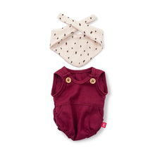 Load image into Gallery viewer, Sand and Burgundy Doll Romper and Bandana Set