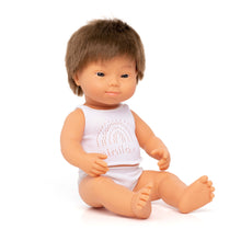 Load image into Gallery viewer, Miniland Caucasian Brunette Boy Doll with Down Syndrome

