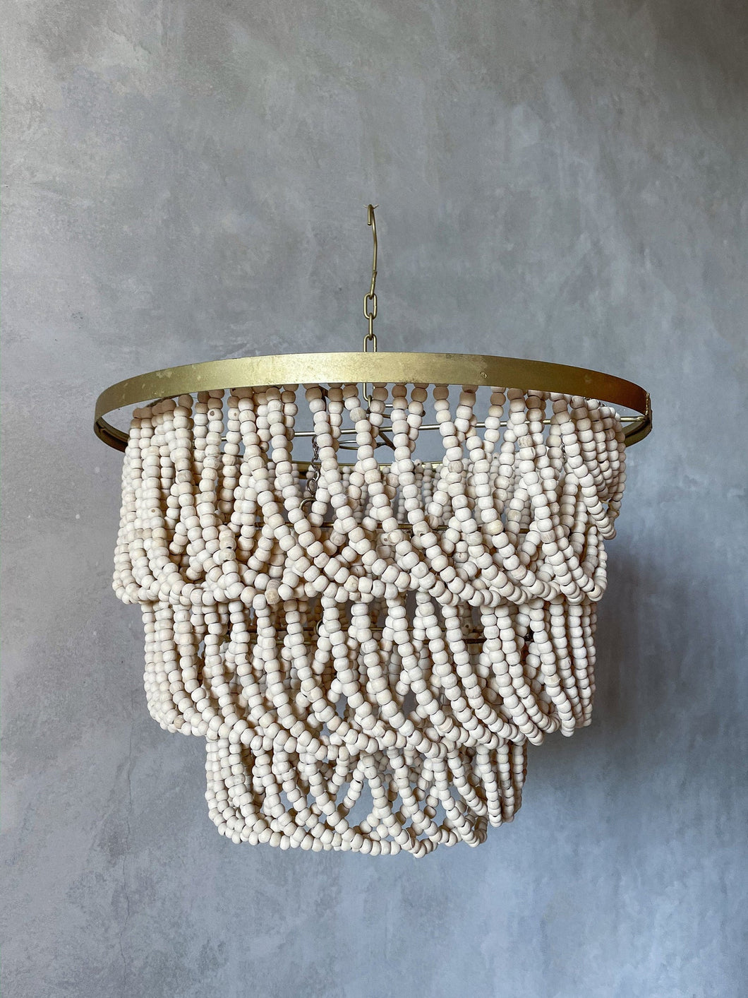 Natural Wooden Beads & Brass Pendant Lampshade
