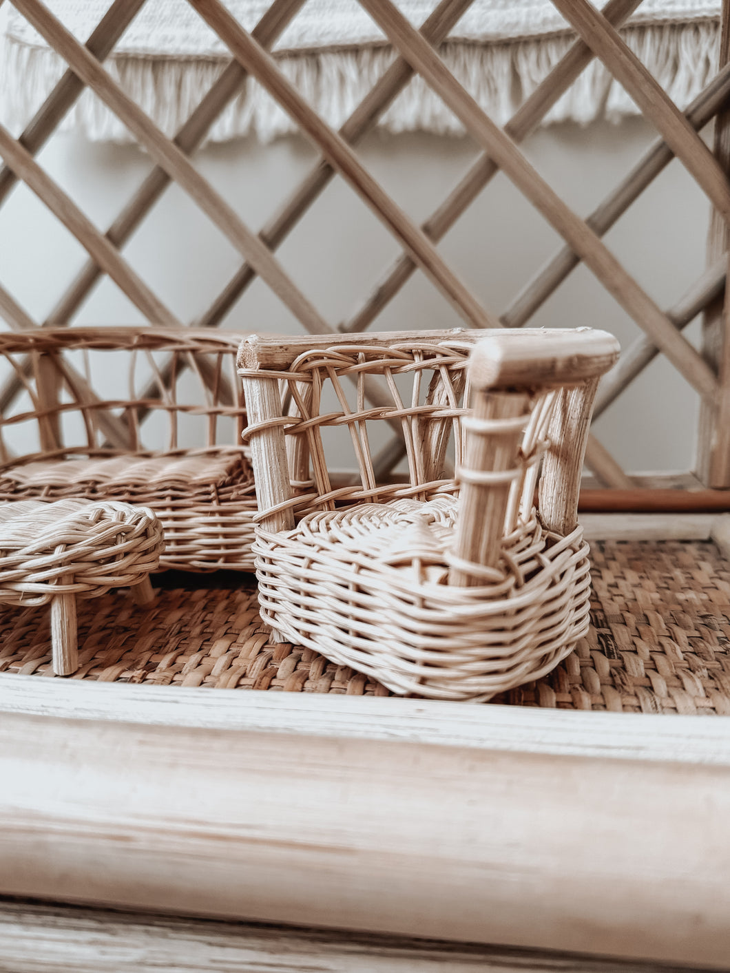 Rattan Dollhouse Furniture Set of 4
