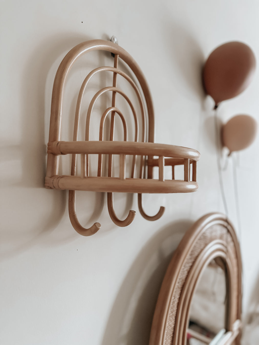 Rainbow Rattan Shelf with 3 hooks