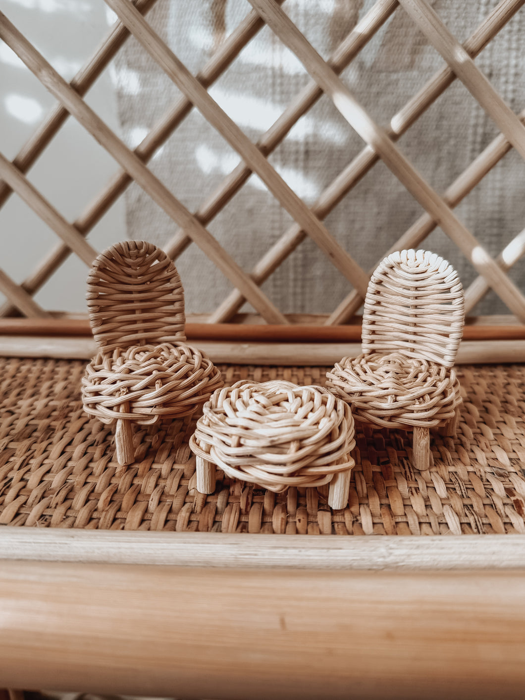 Rattan Dollhouse Furniture Set of 3