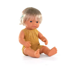 Load image into Gallery viewer, Miniland Caucasian Blond Girl Doll with Cochlear Implant and Romper
