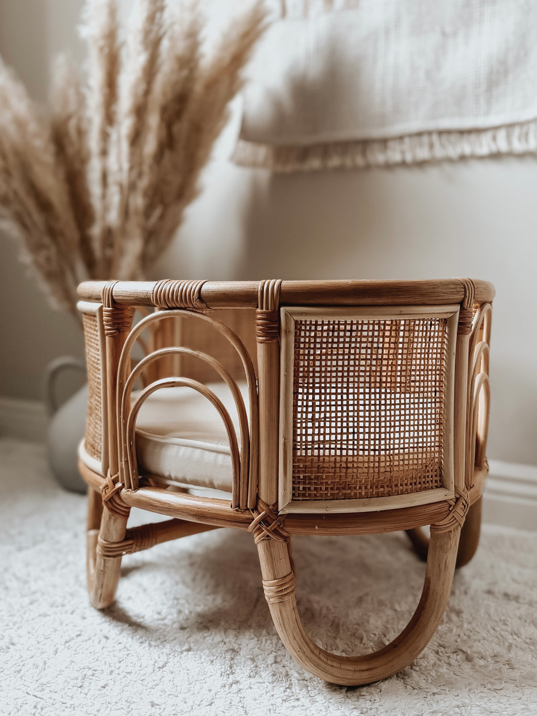 Rainbow Rattan Doll Bassinet