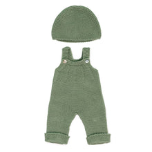 Load image into Gallery viewer, Knitted Doll Overall &amp; Beanie Hat Set - Dusty Green
