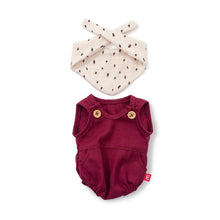 Load image into Gallery viewer, Sand and Burgundy Doll Romper and Bandana Set
