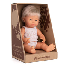 Load image into Gallery viewer, Miniland Caucasian Blond Boy Doll with Down Syndrome
