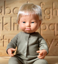 Load image into Gallery viewer, Miniland Caucasian Blond Boy Doll with Down Syndrome

