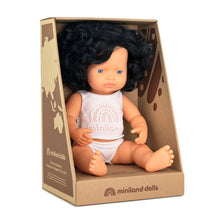 Load image into Gallery viewer, Miniland Caucasian Curly Black Hair Girl Doll
