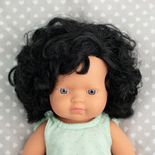 Load image into Gallery viewer, Miniland Caucasian Curly Black Hair Girl Doll
