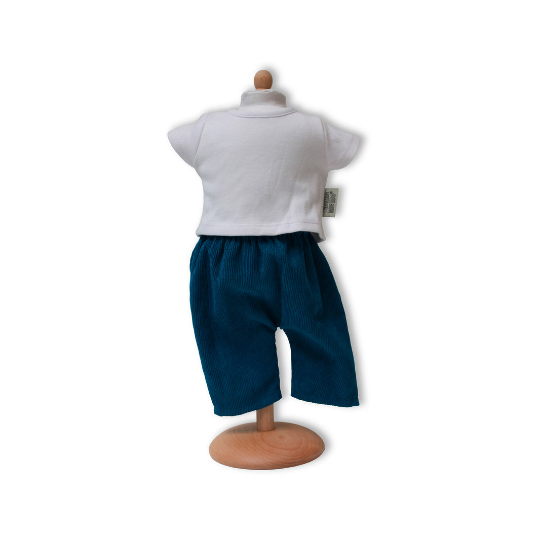 Blue Corduroy Trousers and White T-Shirt Set
