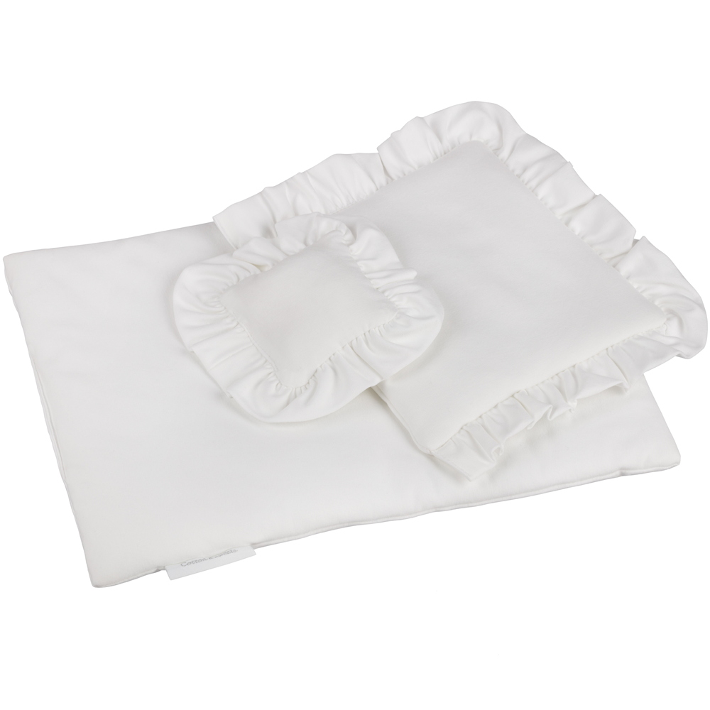 Doll Bedding Set with Ruffles - Pure White