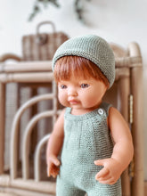 Load image into Gallery viewer, Knitted Doll Overall &amp; Beanie Hat Set - Dusty Green
