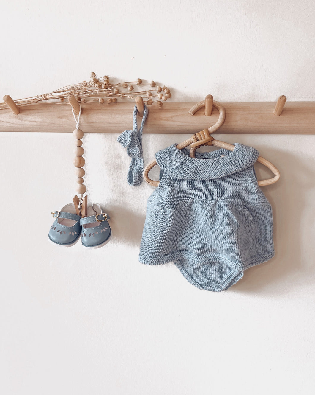 Knitted Doll Dress & Headband Set - Aqua Blue