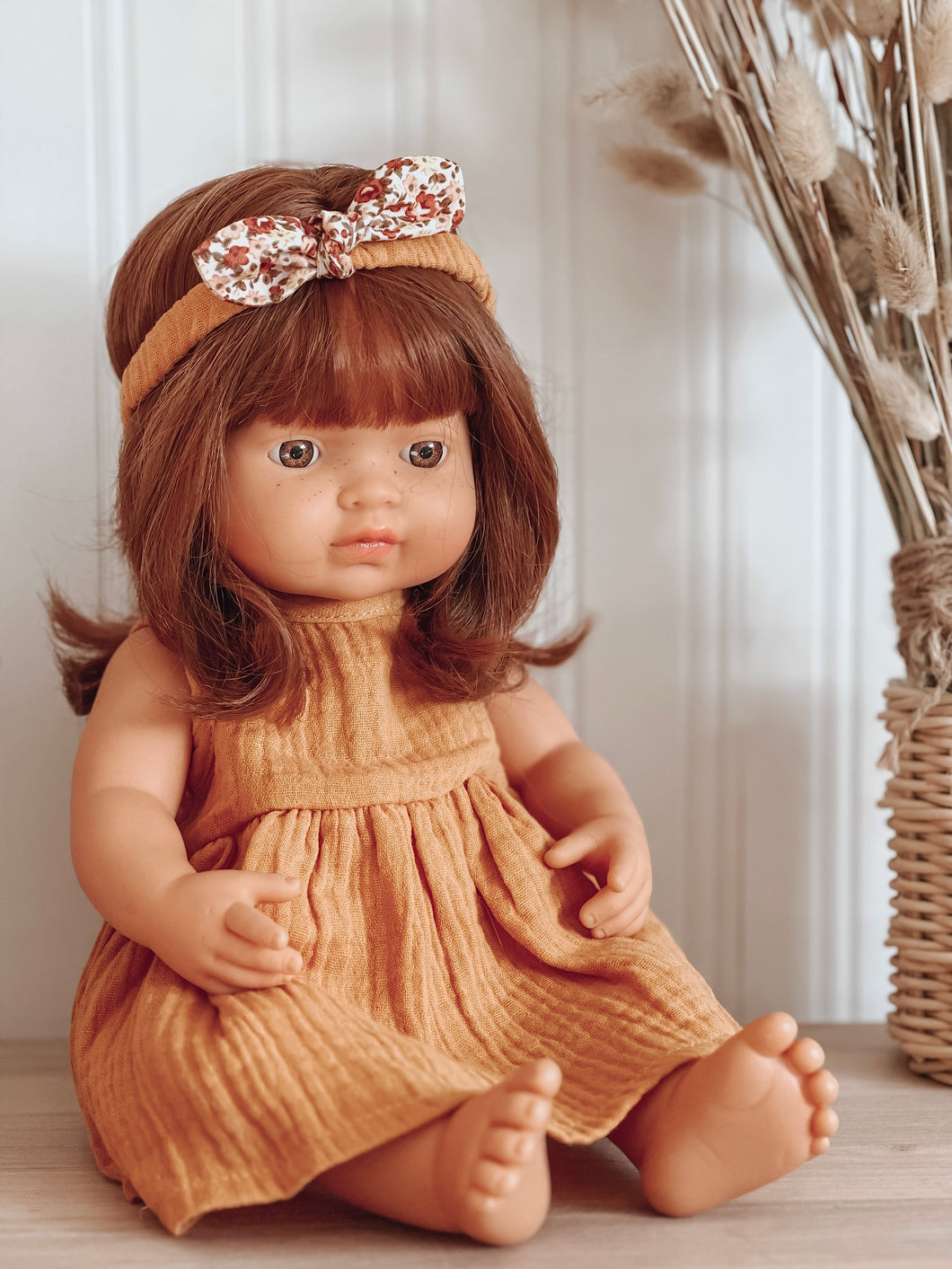 Doll dress with matching headband - Burnt Orange