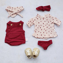 Load image into Gallery viewer, Sand and Burgundy Doll Romper and Bandana Set
