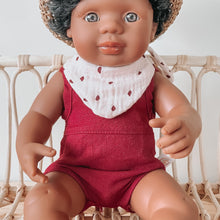 Load image into Gallery viewer, Sand and Burgundy Doll Romper and Bandana Set
